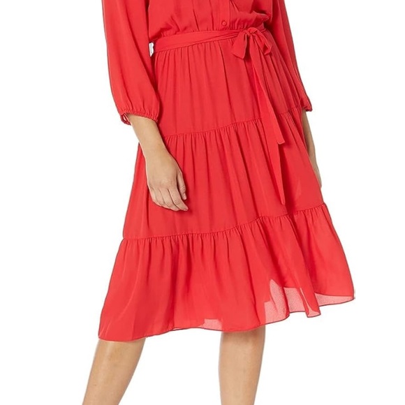 Nanette Lepore Dresses & Skirts - Nanette Lepore Button Front Long Sleeve Tiered Sheer Shirt Dress Size 8
